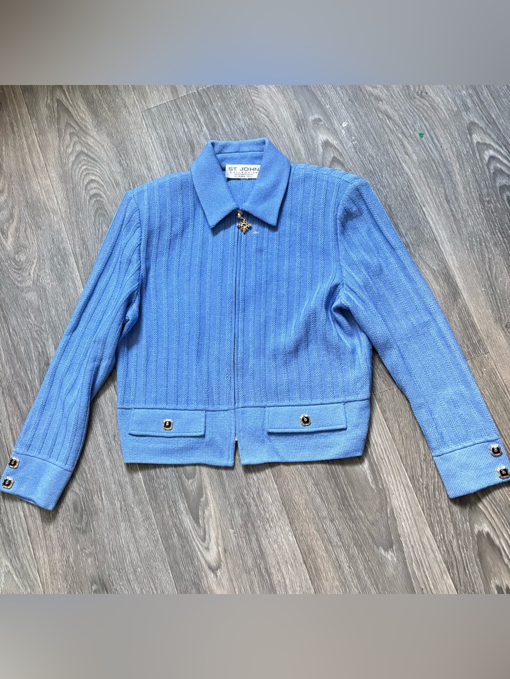 St. John Collection by Marie Gray Knit Cardigan Blue Size 6 Excellent Collection